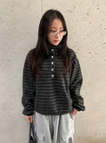 Petans Brushed High Neck Stripe Fleece Sweatshirt