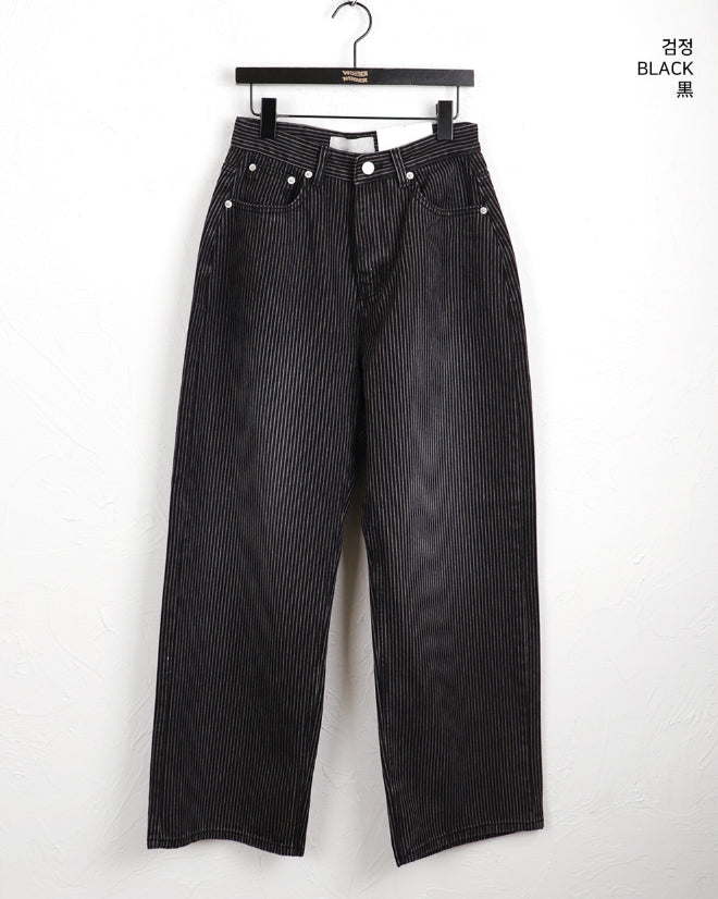 【WONDER WONDER】Kilo Black Stripe Long Wide Denim Pants WONDER WONDER (ワンダーワンダー) - キロブラックストライプ