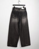 [3WAY] Jiber Snap Button Black Washing Wide Denim Pants