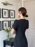 Leje Heart Neck Tweed Pin Tuck One Piece