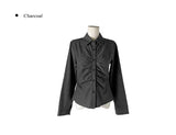 Onser Check Shirring Collar Slim Shirt