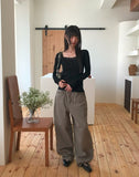 Le Jie Pocket Balloon Fit Cotton Long Pants