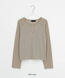 Benmer Button Stripe Crop Long Sleeve Tee