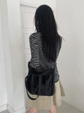 Mihoo Vintage Stripe Button Pocket Long Sleeve T-Shirt