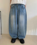 Tzuiti Cat Washing Light Blue Wide Denim Pants