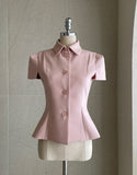 Modified Short Sleeve Collar Short Jacket Belt Set