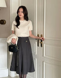 Ollie Pocket Brushed Slit Banding Flare Skirt