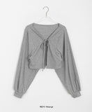 [BAONHAUS] Pohen Ribbed Ribbon Crop Cardigan