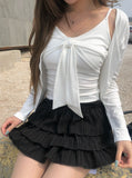 Dou Lace Tiered Banding Mini Skirt