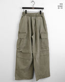 Tail Pigment Washing Cotton Banding Cargo Long Wide Pants