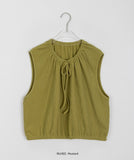 [BAONHAUS] Poiman Shirring Ribbed Ribbon Vest