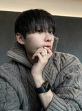 Rope high neck cable zip-up knit