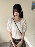 Rickle Vintage Flower Punching Puff Short Sleeve Blouse