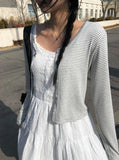 Cran Stripe Sleeveless Crop Cardigan Set