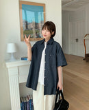 [BAONHAUS] Kinkan Snap Button Pocket Denim Over Short Sleeve Shirt