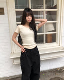 Mojou U-neck Slim Round Short Sleeve T-shirt
