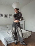 Stopper Washing Wide Cargo Denim Pants