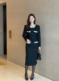 Royel color matching tweed H-line skirt