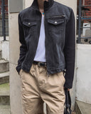 Badon Knit Color Matching Denim Trucker Jacket