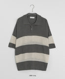 [Unisex] Minke Boucle Stripe Collar Short Sleeve Knit