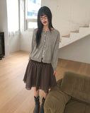 [MADE] Ruri Stripe Color Matching Banding Chiffon Double Midi Flare Skirt