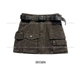 Starry Washed Cargo Denim Skirt Pants (+Belt Set)