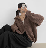 Cable Lulu Two-Way Loose Fit Knit Zip-Up