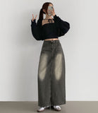 Slit H-line Washing Long Denim Skirt