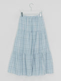 Mihi Seersucker Check Tiered Long Skirt