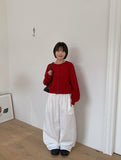 [BAONHAUS] Hinen Dot Color Matching Roll-up Cotton Wide Pants