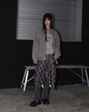 Beolin Check Folding Unbalanced Flare Midi Skirt