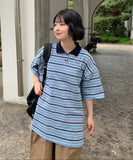 [BAONHAUS] AANS Stripe Rugby Collar Short Sleeve Tee