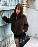 Tsuha Fur Hooded Lining Quilted Loose Fit Zip-Up Jacket