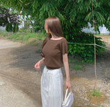 Feminine Cap Sleeves Unbalanced One-Off Short Sleeve Knit