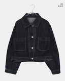Mizen Collar Pocket Washed Denim Jacket