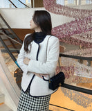 Snowing Color Matching Boucle Double Half Jacket