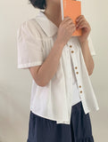 Belbo pin tuck button short sleeve blouse