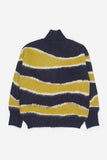 Wavy color block wool zip-up knit