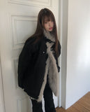 Deen high-neck quilted fur suede mustang jumper