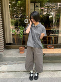 [BAONHAUS] Krunen Linen Check Short Sleeve Shirt Blouse