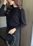 Blinged Lip Neck Button Pearl Knit