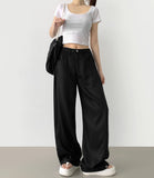 Summer Tencel Cooling Hem Snap Tick Long Wide Cotton Pants