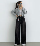 Bonding Brushed Wide Fit Banding Denim Pants