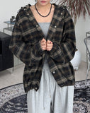 Dehes Hooded String Checkered Shirt