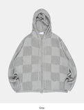 Checkerboard cotton mesh hood zip-up
