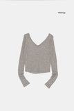 Wool wide v-neck see-through long sleeve