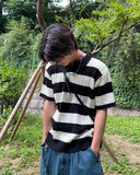Brin collar striped knit