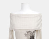 Bell-An Shirring Off-Shoulder Long-Sleeve T-Shirt