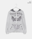 Hummus Lettering Print Stripe Color Matching Snap Button Long Sleeve Hood Zip-Up