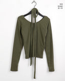 [Muffler Set] Tudge Stripe Round Long Sleeve T-Shirt